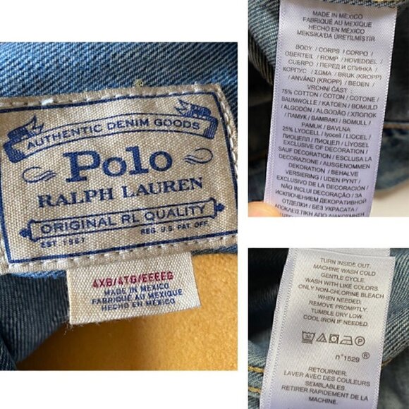 Polo Ralph Lauren Sportsman Distress Patch Trucker Jean Jacket Big 4X USA FLAG - Picture 9 of 15